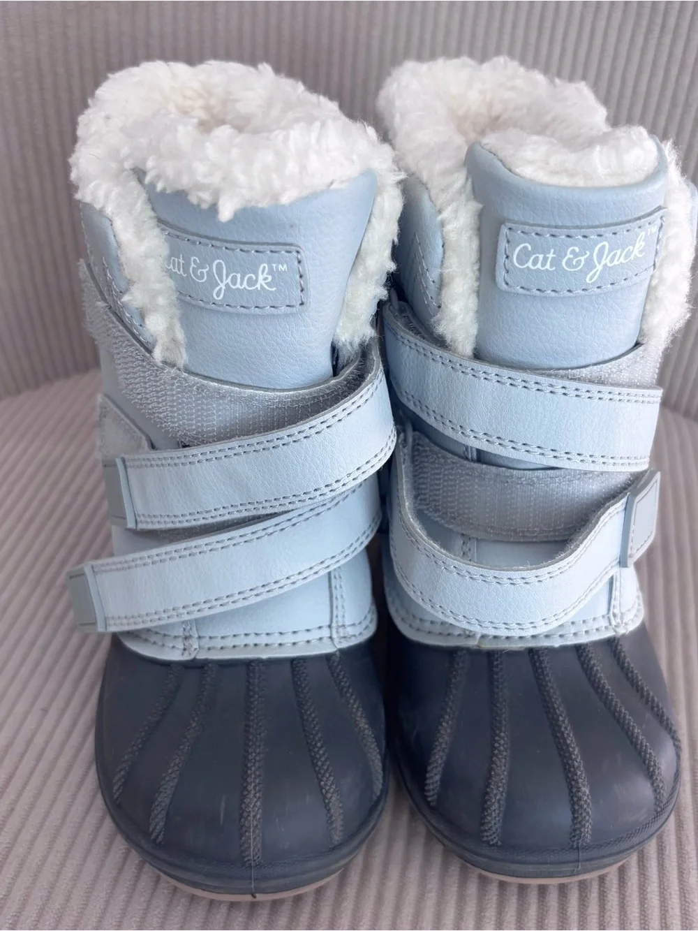 Cat & Jack Toddler Snow Boots Light Blue Navy Hook & Loop Strap Winter Size 9